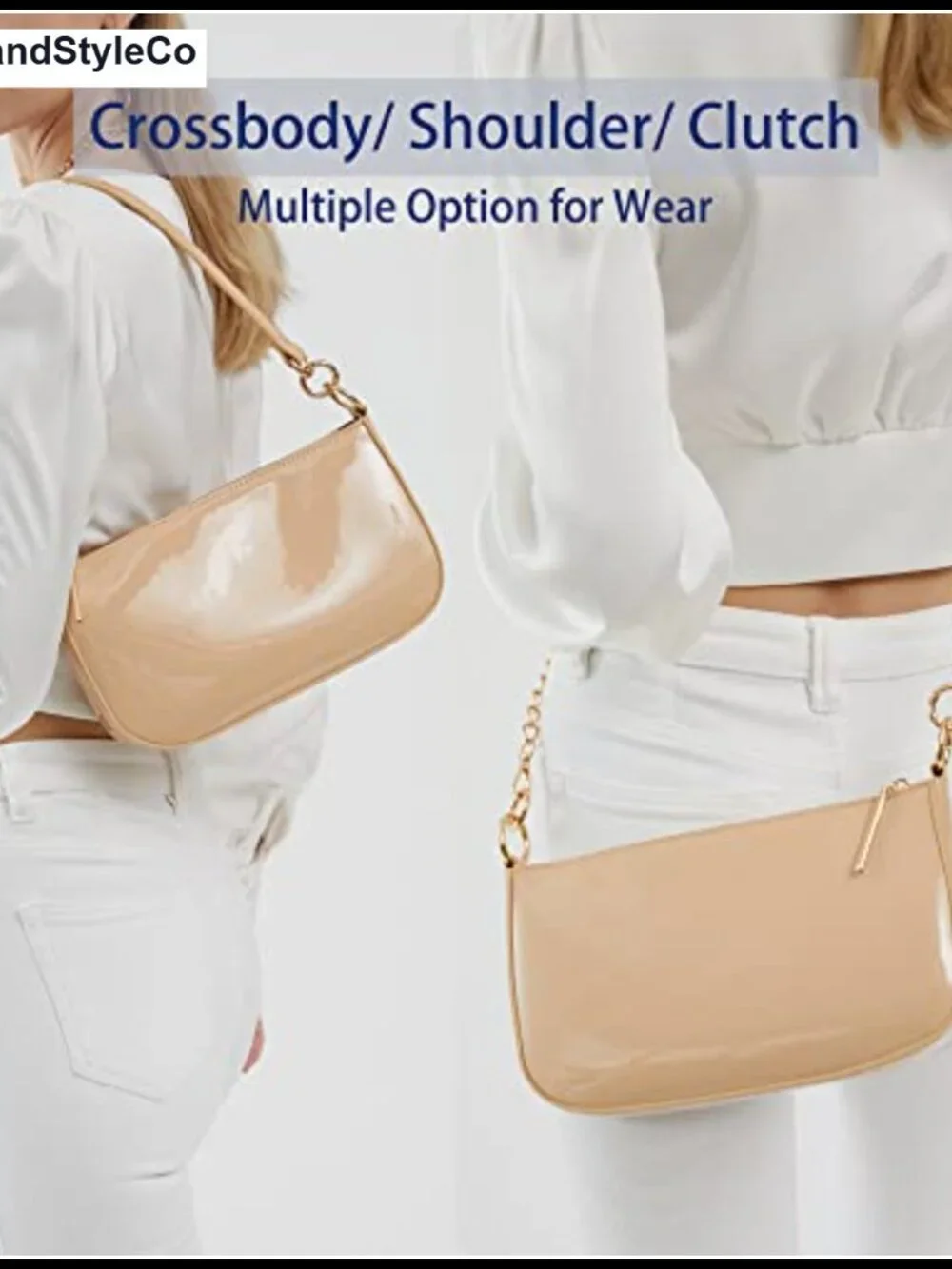 Glossy Faux Patent Leather Women 90s Shoulder Bag Clutch Crossbody Gold Hardware